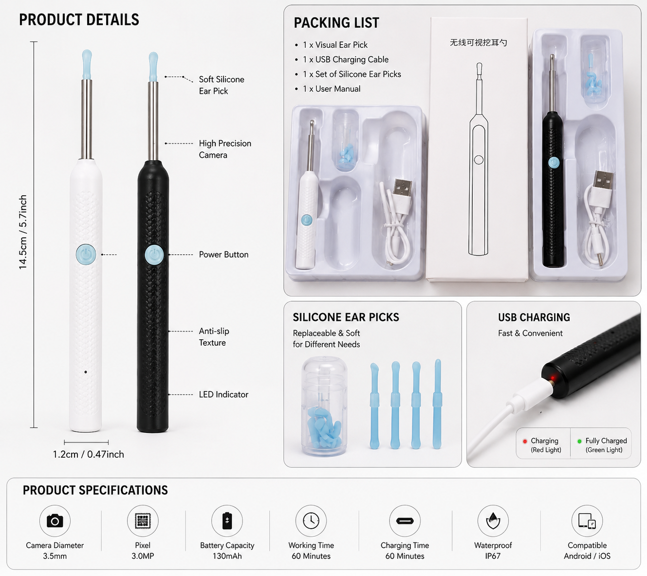 Smart Visual Ear Cleaner with HD Camera – WiFi Ear Wax Removal Tool