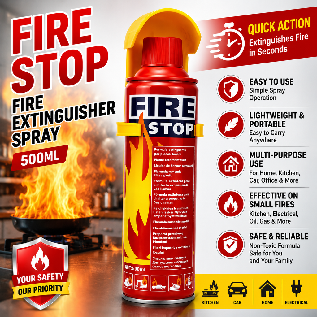 Fire Stop 500ml Portable Fire Extinguisher Spray for Home, Kitchen, Car & Office