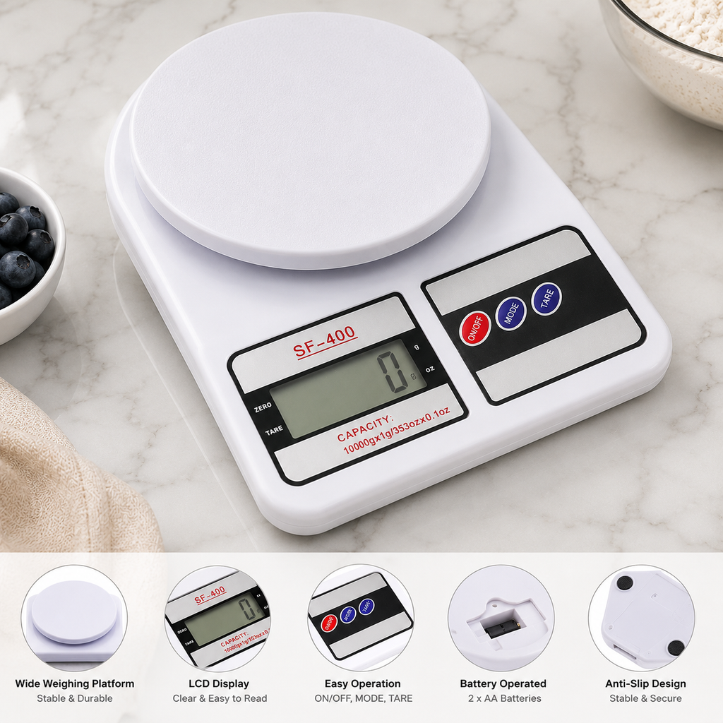 Digital Kitchen Weight Scale SF-400 – Electronic Food Measuring Scale with LCD Display | High Precision Kitchen Weighing Machine for Cooking, Baking & Diet Use