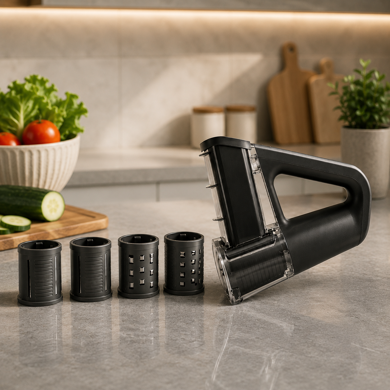 4-in-1 Electric Vegetable Cutter & Slicer – Portable Handheld Rotary Food Chopper with Interchangeable Blades | Easy Clean Kitchen Cutting Artifact