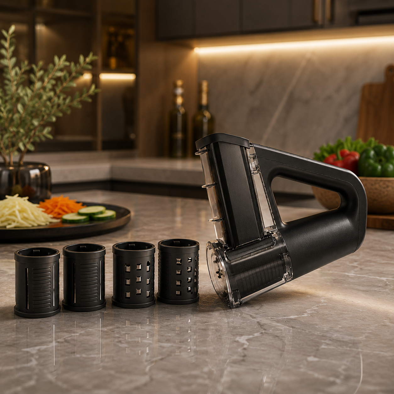 4-in-1 Electric Vegetable Cutter & Slicer – Portable Handheld Rotary Food Chopper with Interchangeable Blades | Easy Clean Kitchen Cutting Artifact