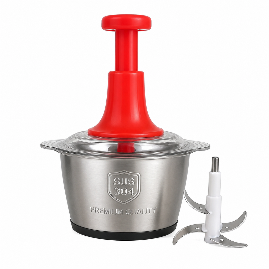 2.0L Manual Push Chopper – Stainless Steel Meat & Vegetable Chopper with 5 Sharp Blades
