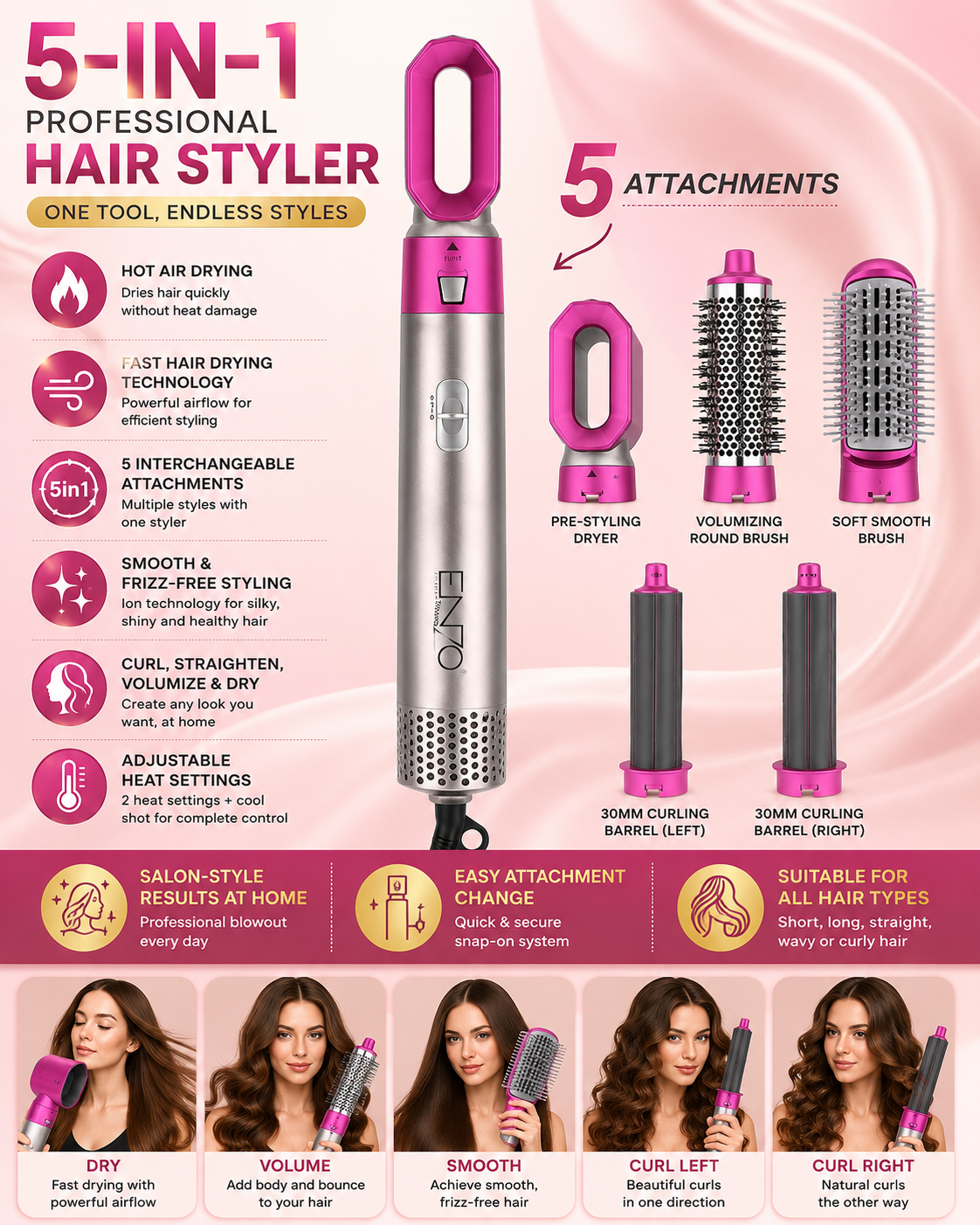 5-in-1 Hot Air Styler & Hair Dryer Brush