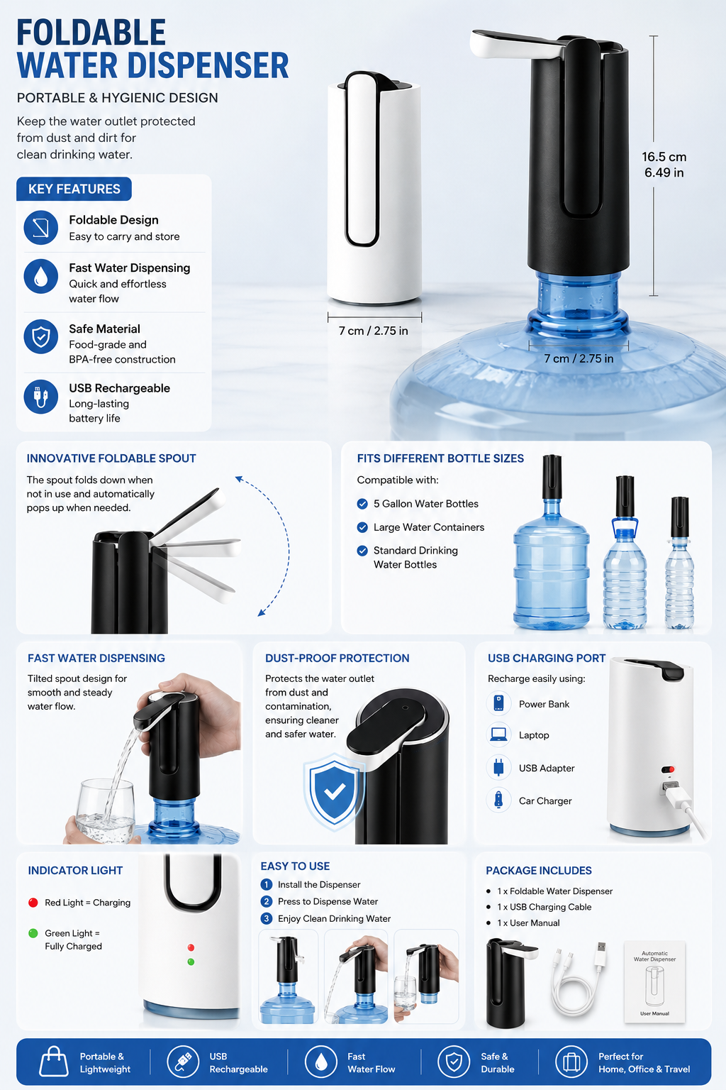 Automatic Water Dispenser Pump USB Rechargeable