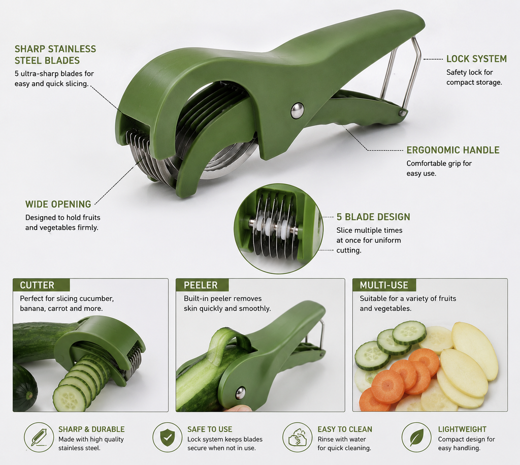5-Blade Vegetable Cutter & Peeler – Multi-Function Kitchen Slicer