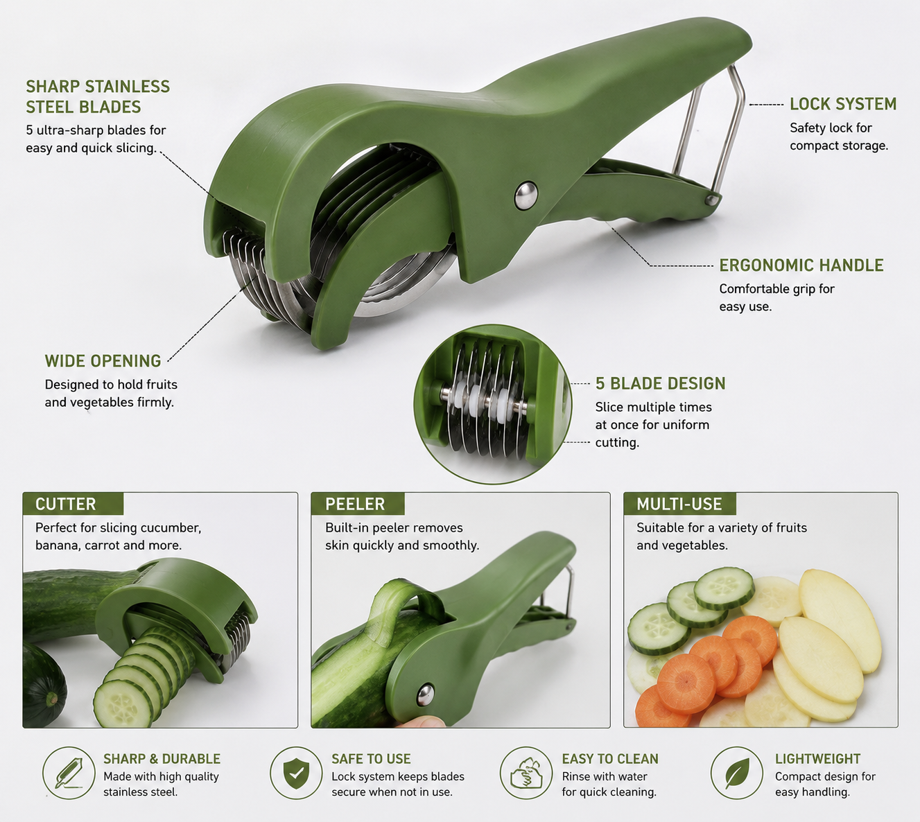 5-Blade Vegetable Cutter & Peeler – Multi-Function Kitchen Slicer
