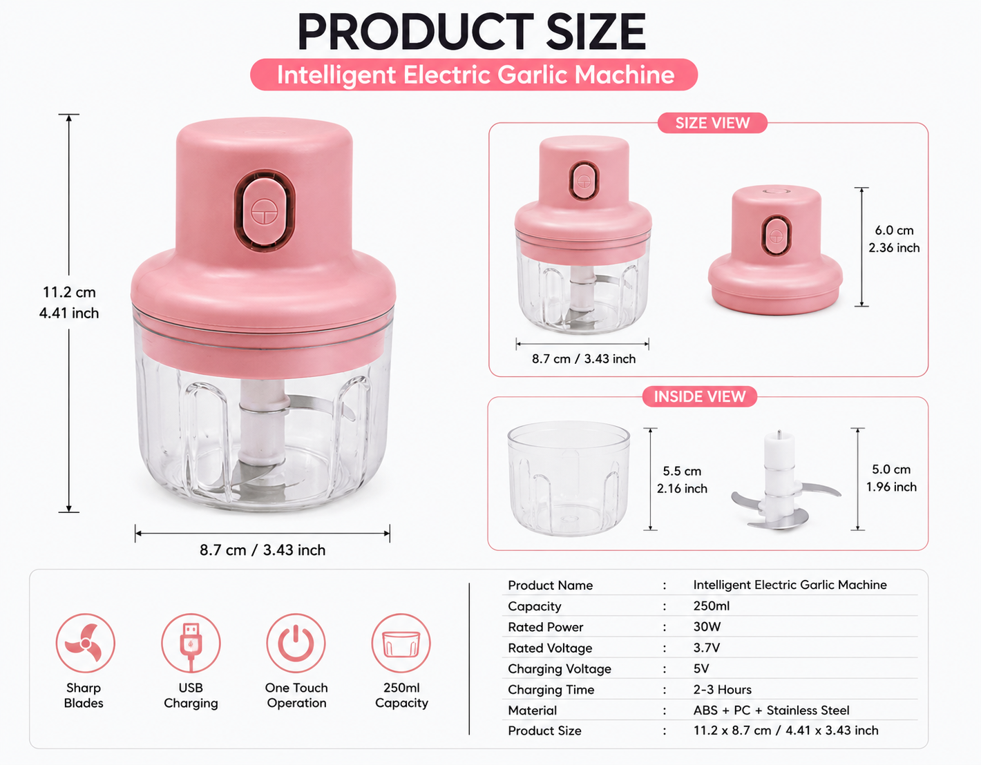Mini Electric Garlic Chopper 250ml