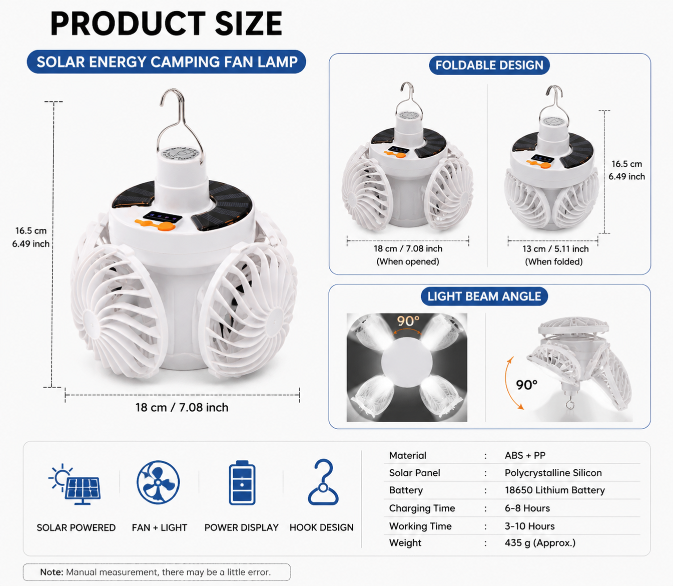 Solar Rechargeable Camping Fan And Light