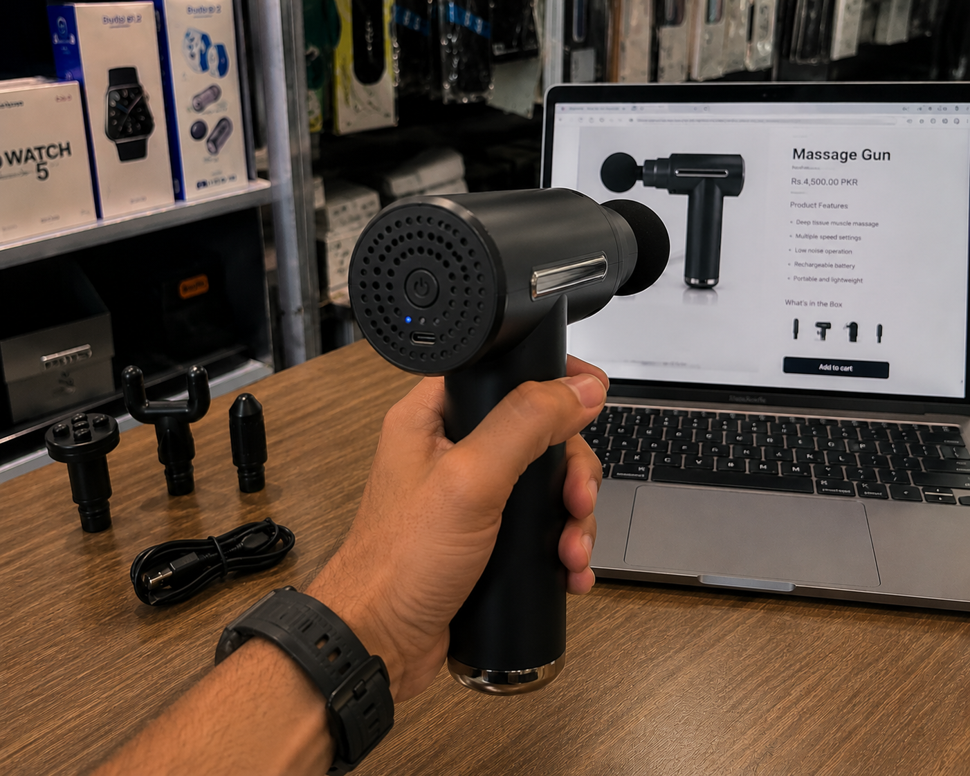 Massage Gun for Muscle Recovery – Deep Tissue Portable Electric Body Massager with 4 Massage Heads & Rechargeable Battery