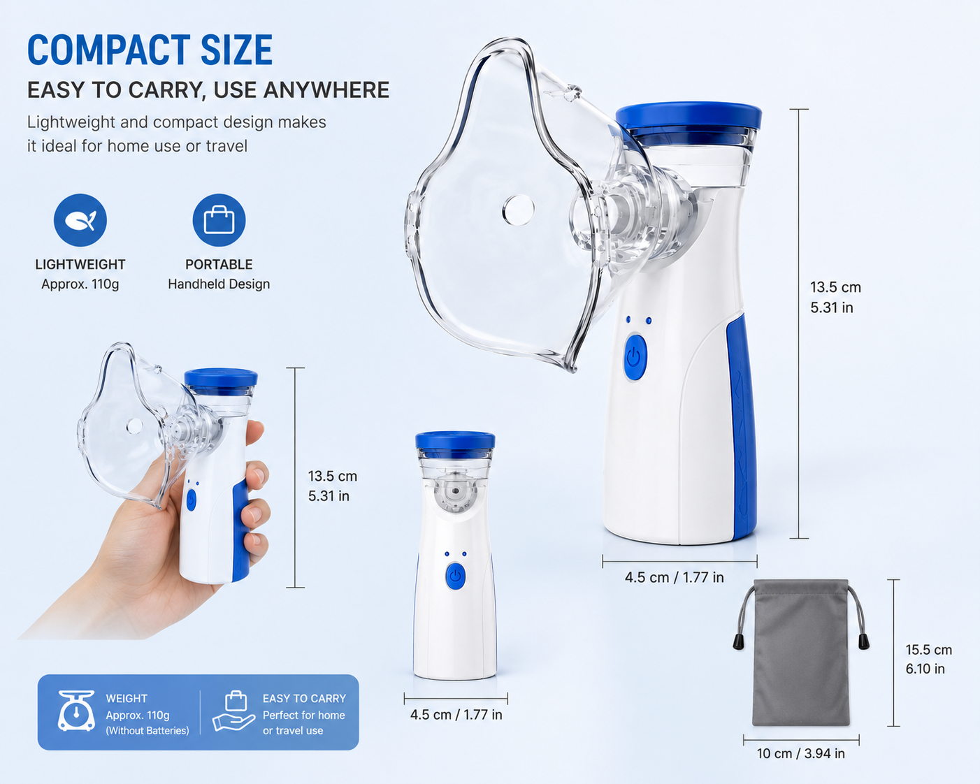 Portable Mesh Nebulizer Machine for Adults & Kids | Rechargeable Medicine Inhaler Nebulizer for Breathing Relief, Cough, Asthma | Masks for Kids & Adults