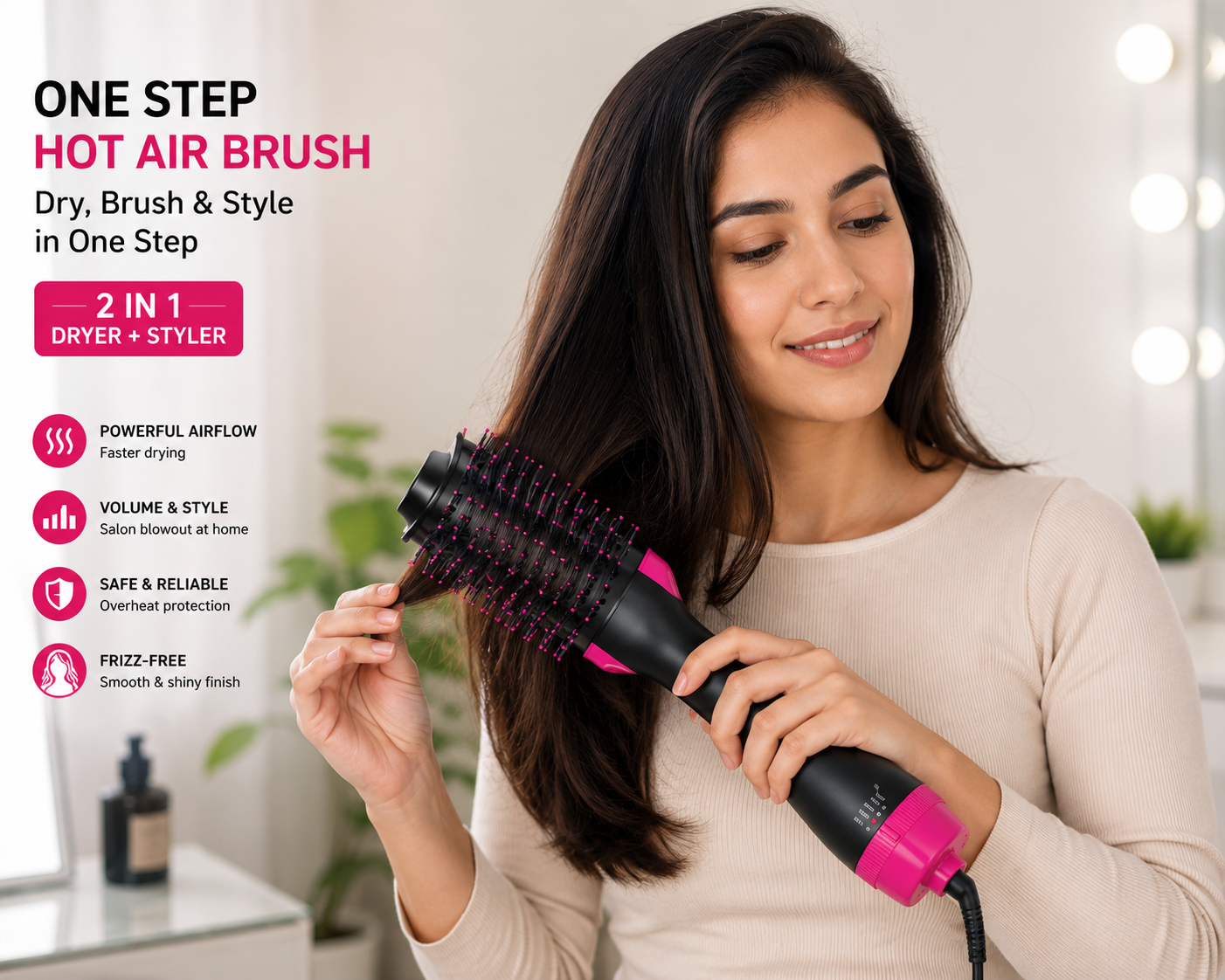 One Step Hot Air Brush – 2 In 1 Hair Dryer & Styler Brush