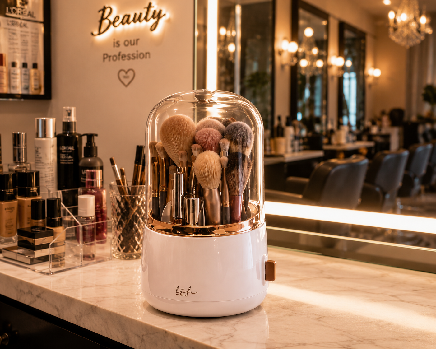 Makeup Brush 360° Rotating Organizer with Dustproof Cover – Premium Cosmetic Storage Holder