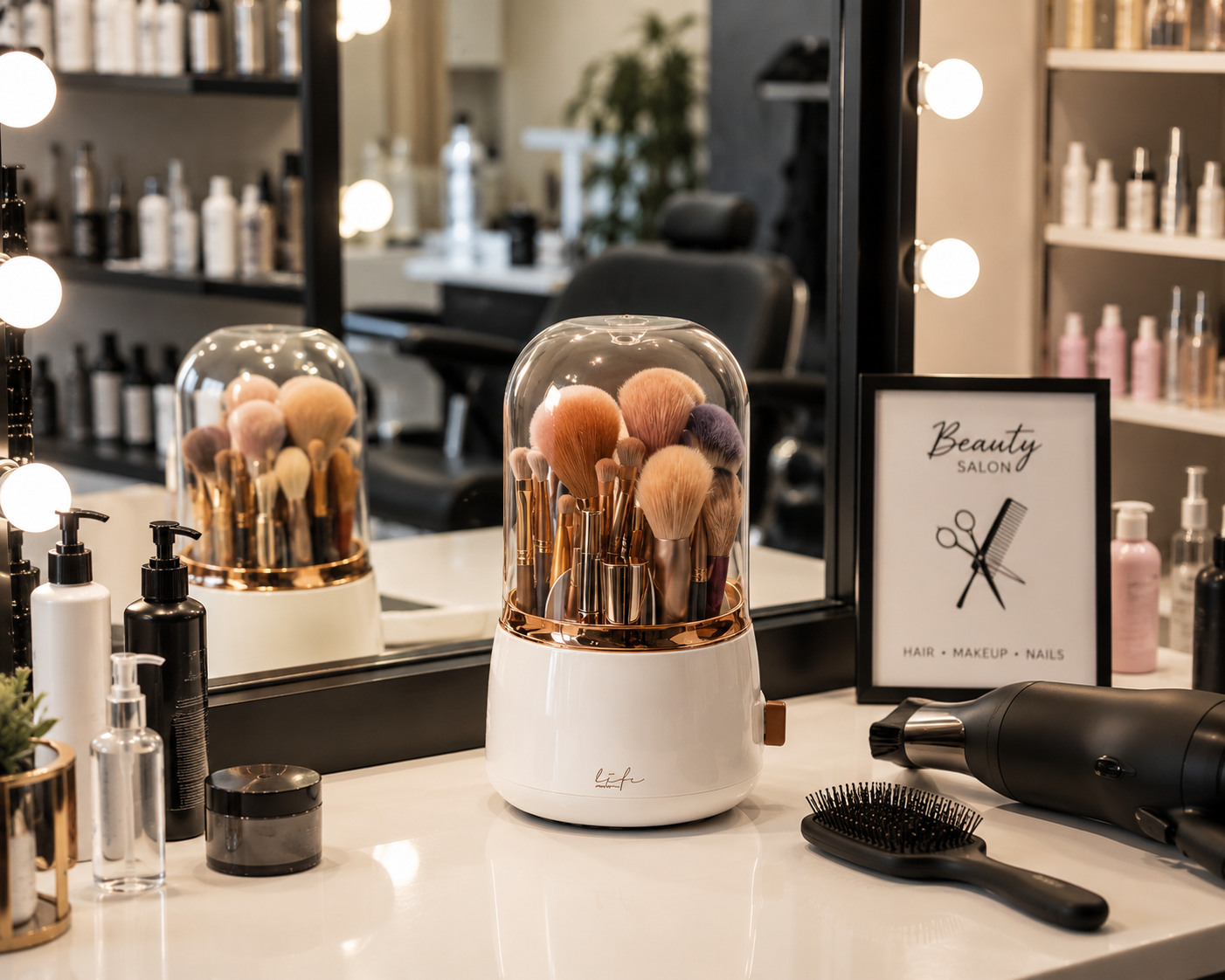 Makeup Brush 360° Rotating Organizer with Dustproof Cover – Premium Cosmetic Storage Holder