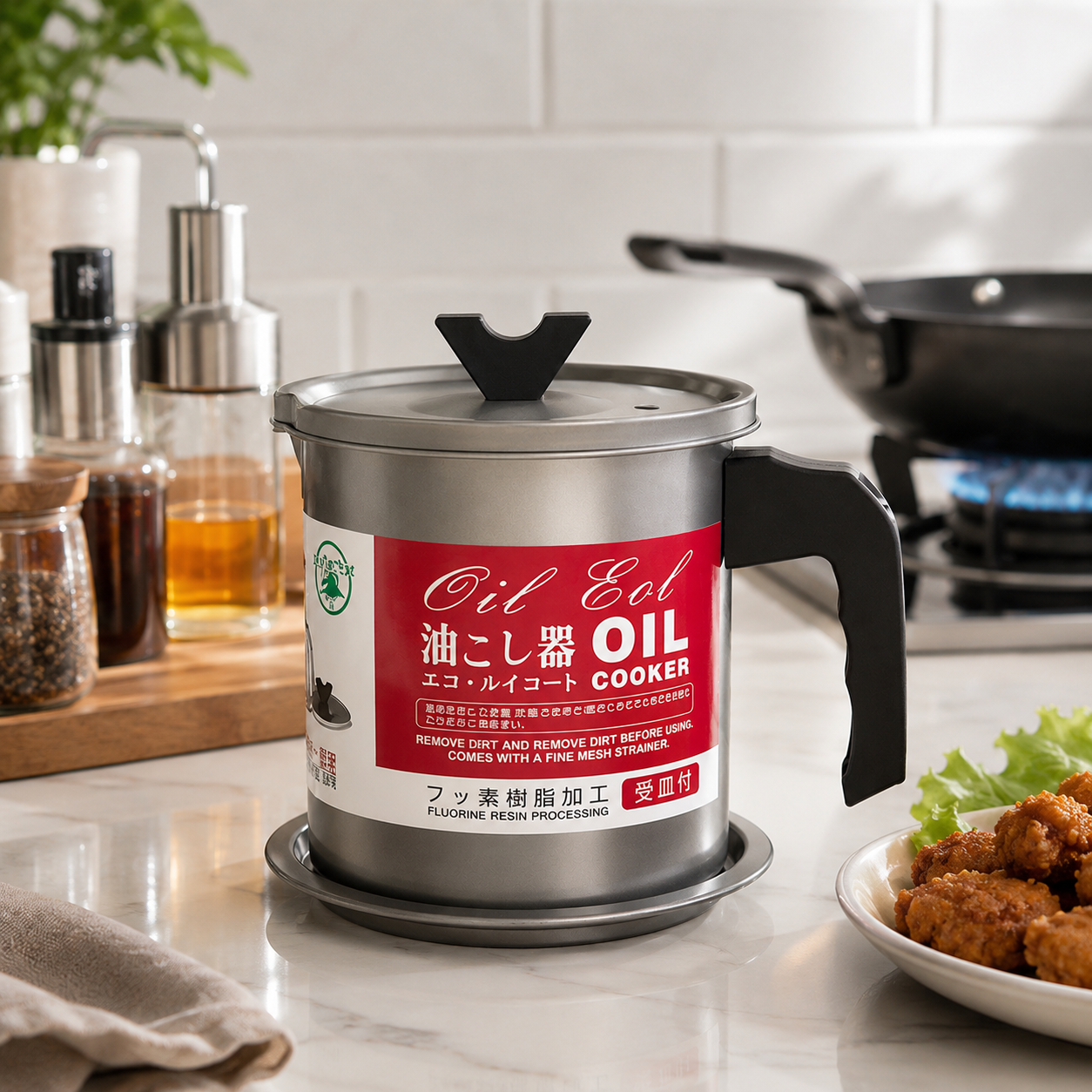 Stainless Steel Oil Filter Pot – Kitchen Oil Strainer Container with Fine Mesh Filter