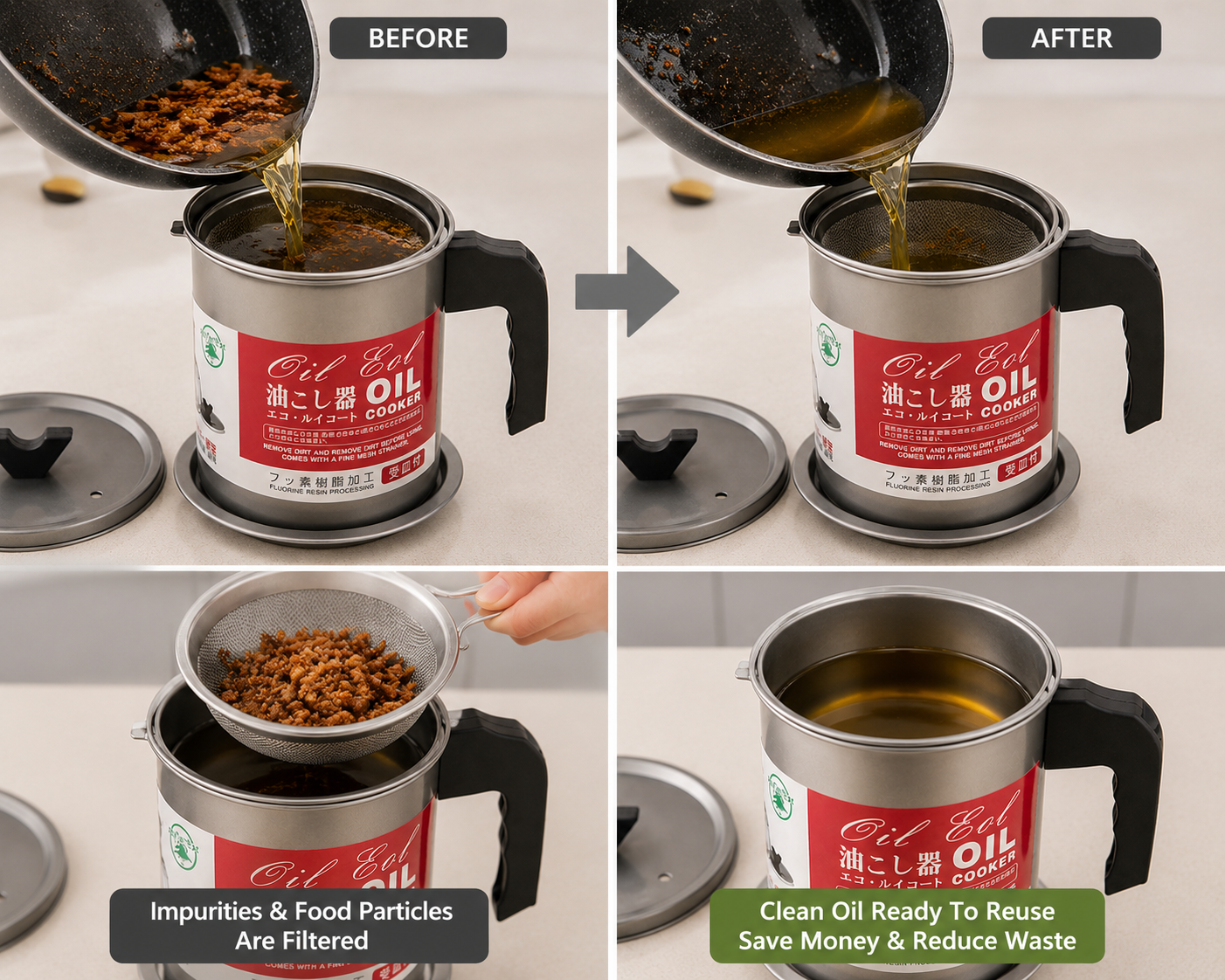 Stainless Steel Oil Filter Pot – Kitchen Oil Strainer Container with Fine Mesh Filter