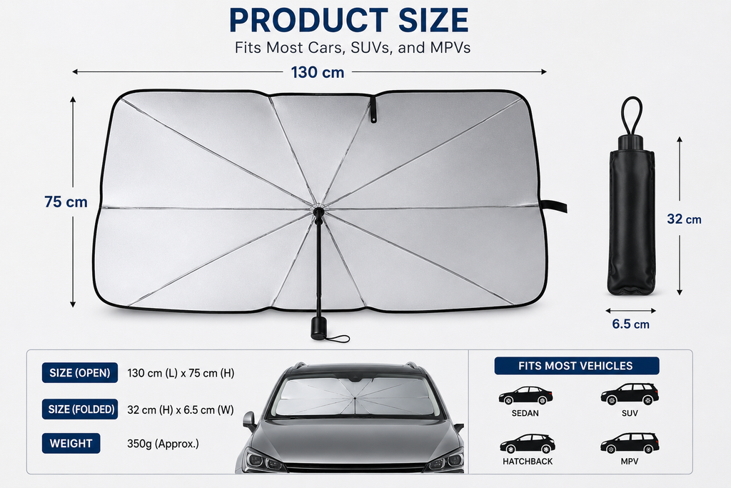 Car Windshield Sun Shade Umbrella – Foldable UV Protection Front Window Sunshade Cover for Cars, SUVs & MPVs