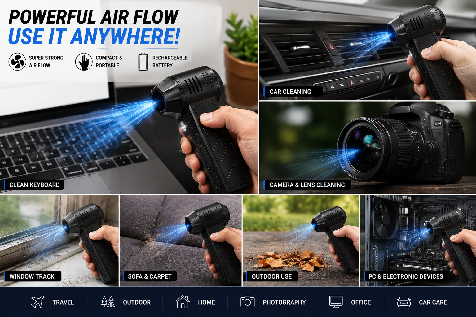 Mini Jet Fan Portable Air Duster – Rechargeable Turbo Blower for Keyboard, Car, PC & Home Cleaning