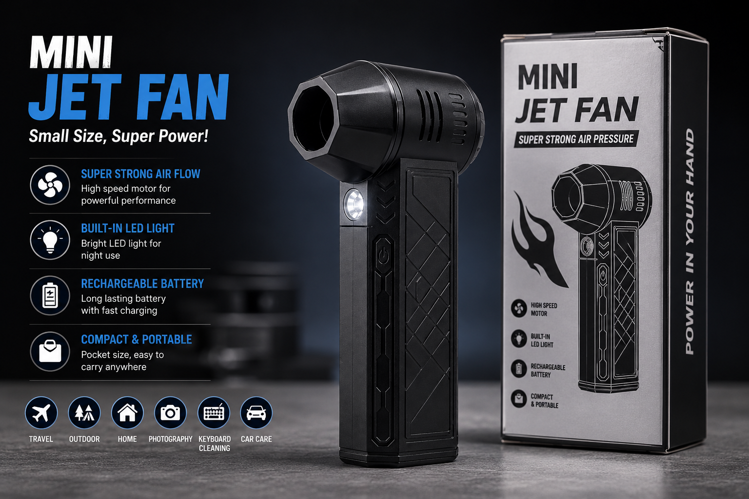Mini Jet Fan Portable Air Duster – Rechargeable Turbo Blower for Keyboard, Car, PC & Home Cleaning