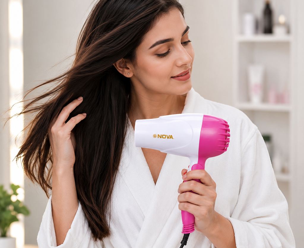 NOVA Foldable Hair Dryer 1000W – Portable Hot & Cold Hair Blower for Home & Travel