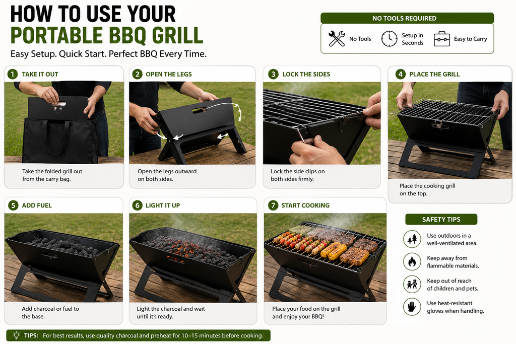 Portable Foldable Charcoal BBQ Grill – Outdoor Barbecue Grill for Camping, Picnic & Garden Party