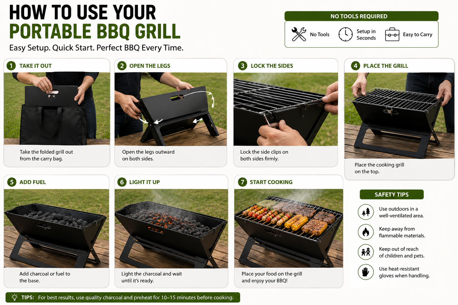 Portable Foldable Charcoal BBQ Grill – Outdoor Barbecue Grill for Camping, Picnic & Garden Party