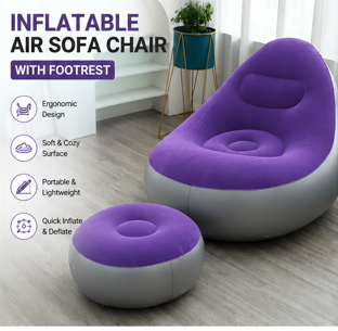 Inflatable Air Sofa Chair with Footrest – Portable Lazy Couch for Home & Outdoor Relaxing