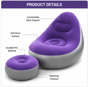 Inflatable Air Sofa Chair with Footrest – Portable Lazy Couch for Home & Outdoor Relaxing