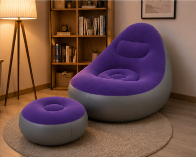 Inflatable Air Sofa Chair with Footrest – Portable Lazy Couch for Home & Outdoor Relaxing