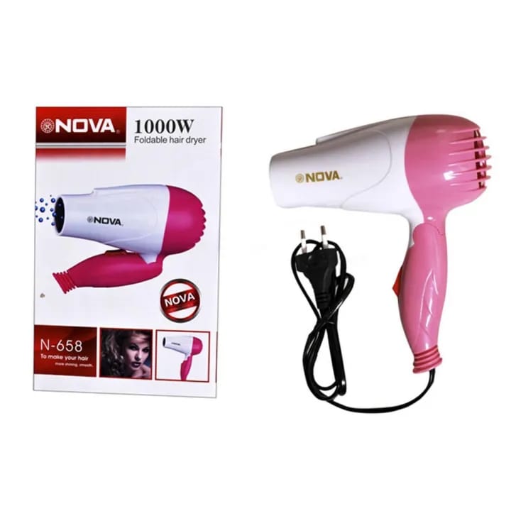 NOVA Foldable Hair Dryer 1000W – Portable Hot & Cold Hair Blower for Home & Travel