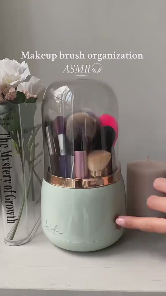 Makeup Brush 360° Rotating Organizer with Dustproof Cover