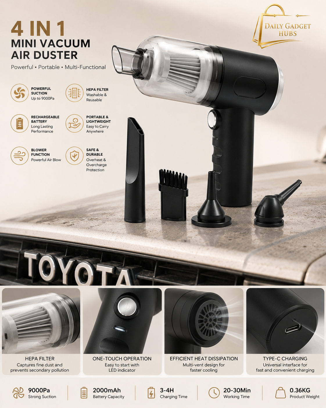 3 In 1 Portable Wireless Vacuum Cleaner for Car & Home (AS-228)